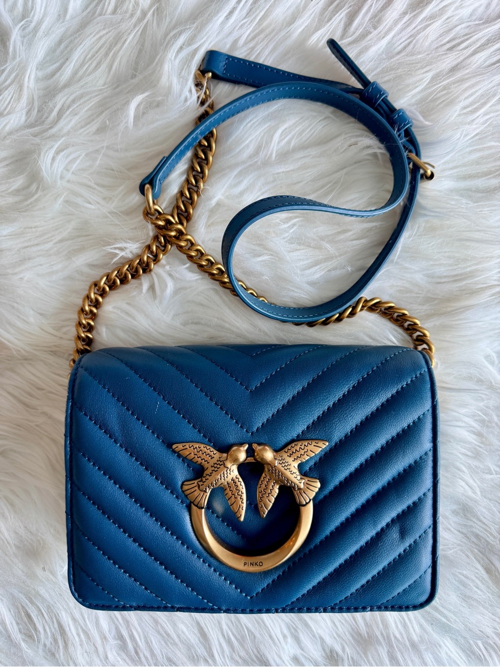 Pinko blue quilted Love crossbody with gold hardware